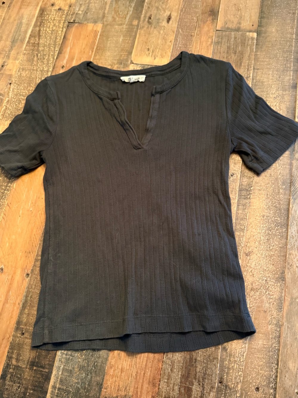 Madewell Charcoal Gray Pattern-Ribbed Short Sleeve Top